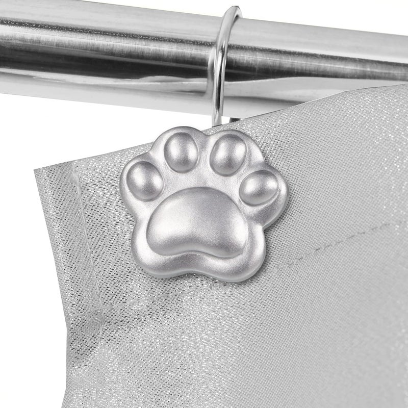 Popkozzi Silver Decorative Shower Curtain Hooks: Cute Lovely Funny Cat Dog Bear Animal Paw Print Shower Curtain Rings Hooks & Hangers for Kids Children Bathroom Décor - Set of 12 - Image 2
